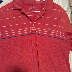 Vineyard Vines Red Polo with White and Blue Stripes
